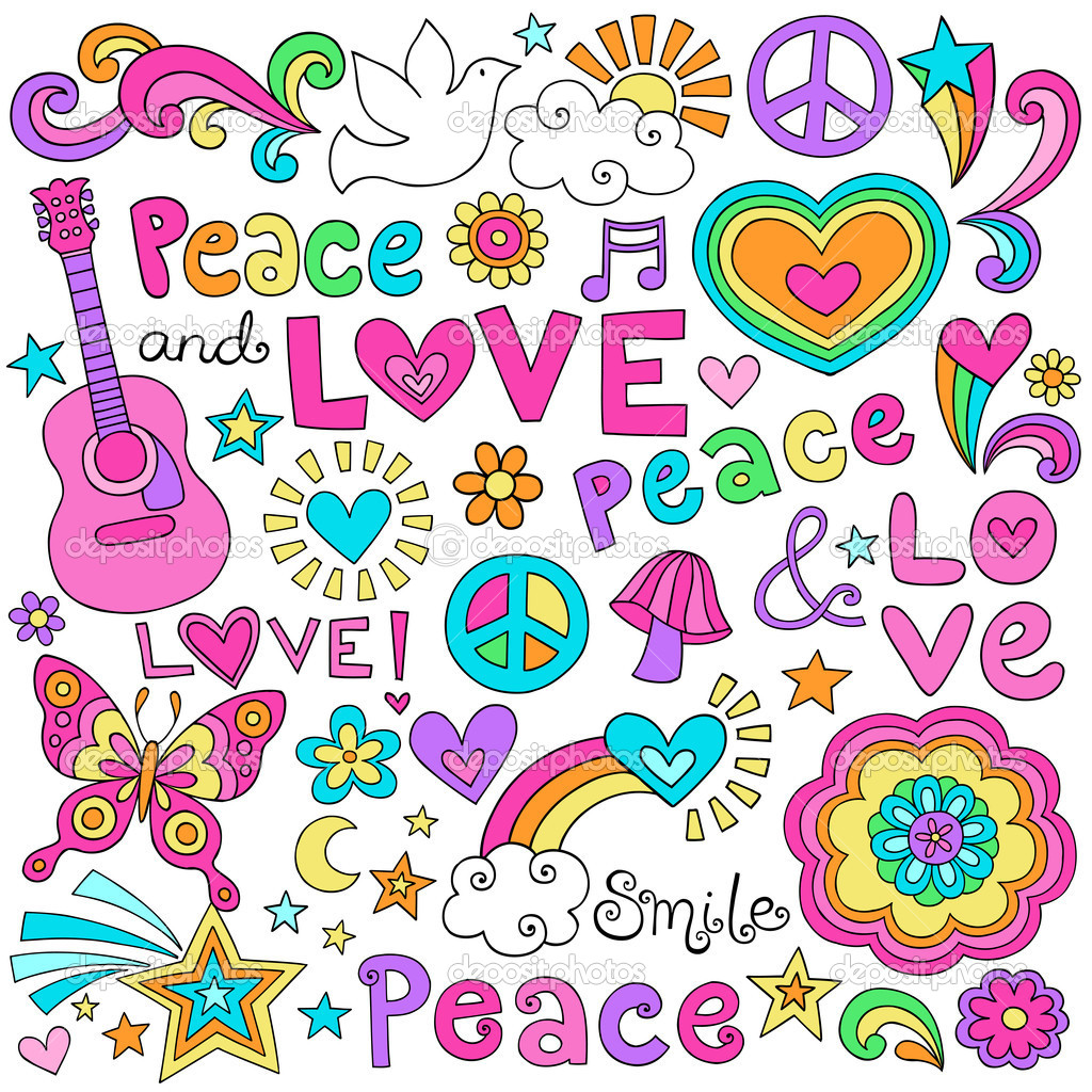Peace Love Music And Flower Power Psychedelic Groovy Notebook Doodle
