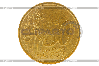 Fifty Euro Cents Coin Isolated On White Background  Detailed Closeup
