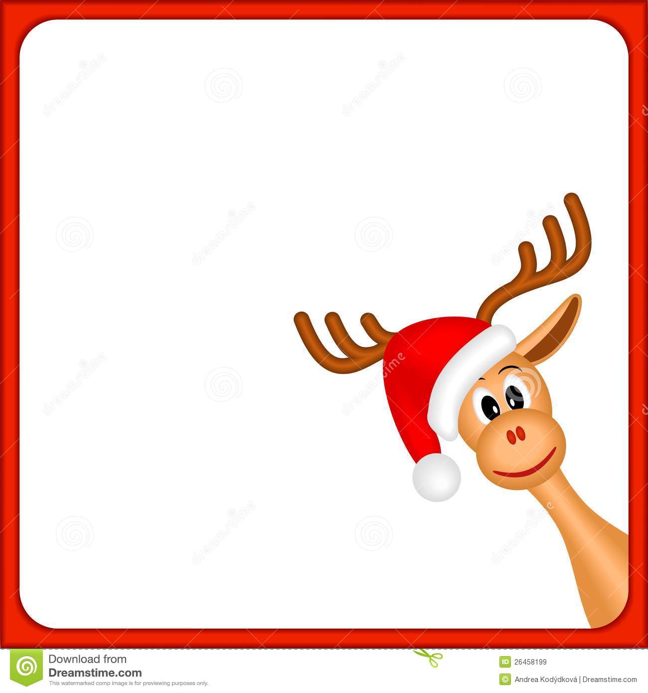 Christmas Reindeer In Empty Frame With Red Border And White Background