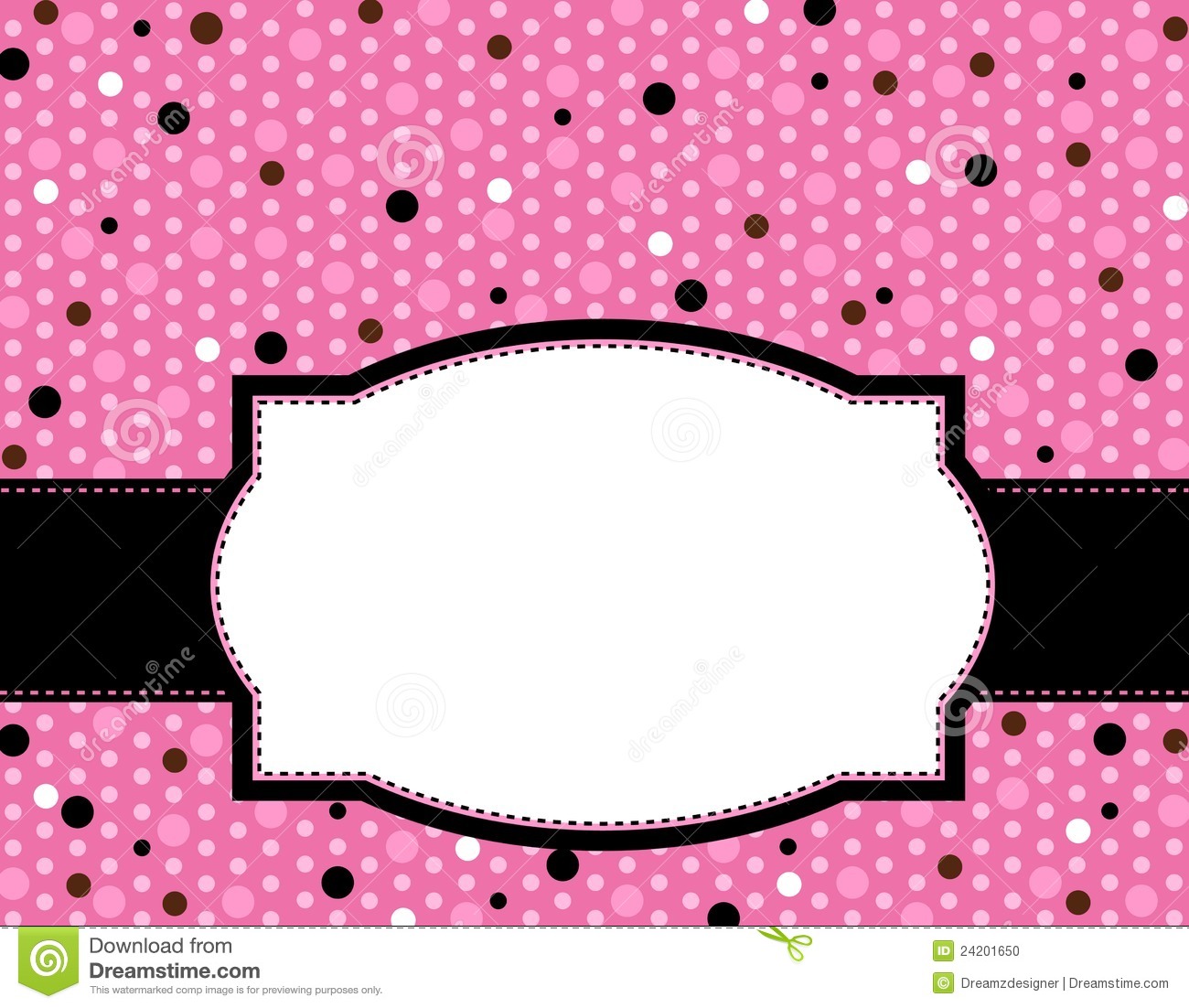 Cute Polka Dots Design With Pink Ribbon And Doodle Frame   Border