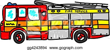 Fire Engine Isolated On White Drawn In Toddler Art Style  Clipart