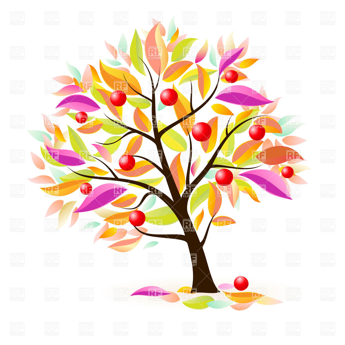 Apple Tree With Autumn Leaves Download Royalty Free Vector Clipart