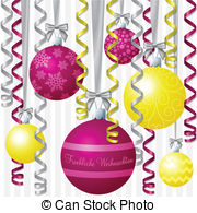 Merry Christmas   German Pink And Yellow Ribbon And Bauble