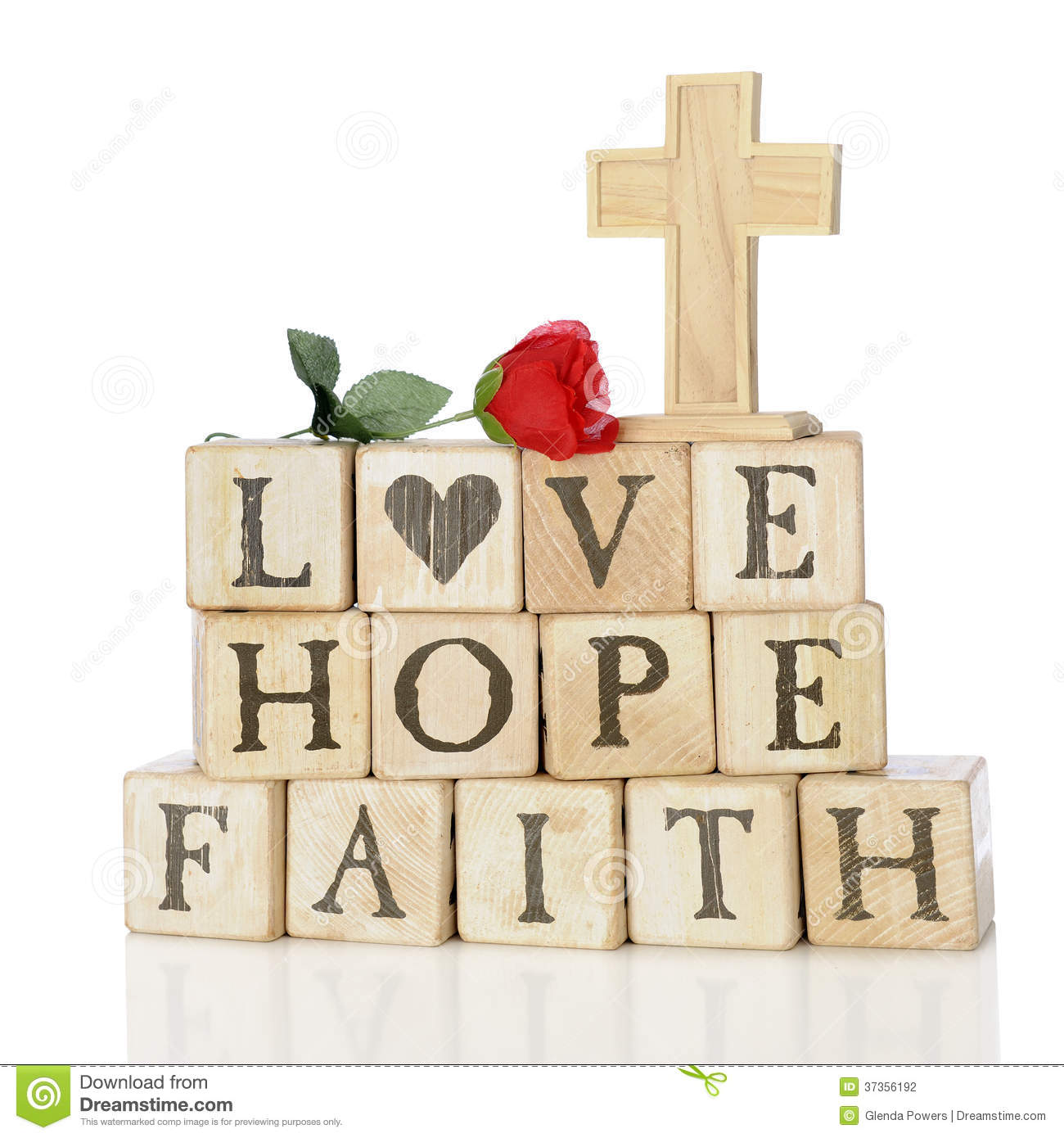 Rustic Wood Alphabet Blocks Arranged To Say Love Hope And Faith  They