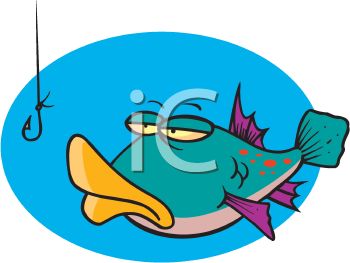 Cartoon Clip Art Illustration Of A Fish Looking At A Fishing Hook