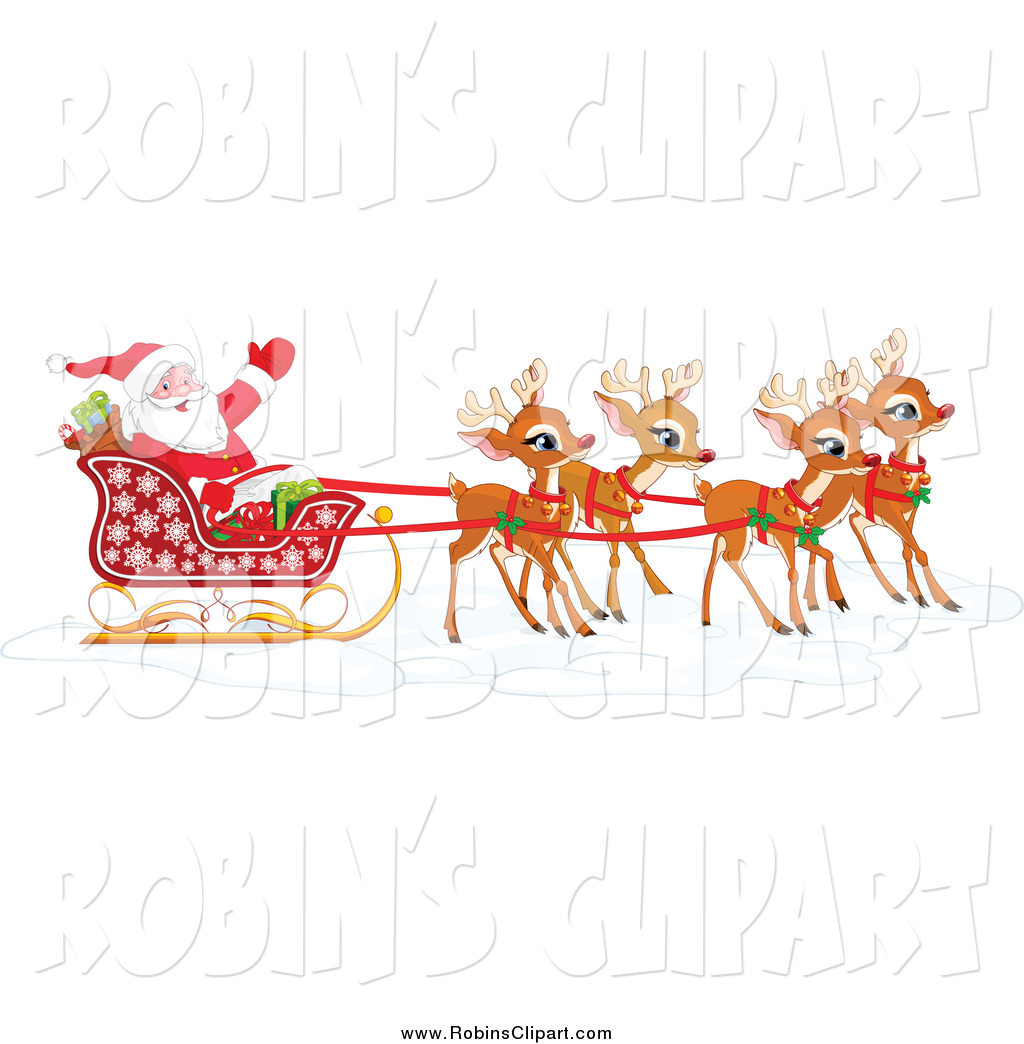 Christmas Clipart Image   Reindeer Pulling Santa Drawing   Reindeer