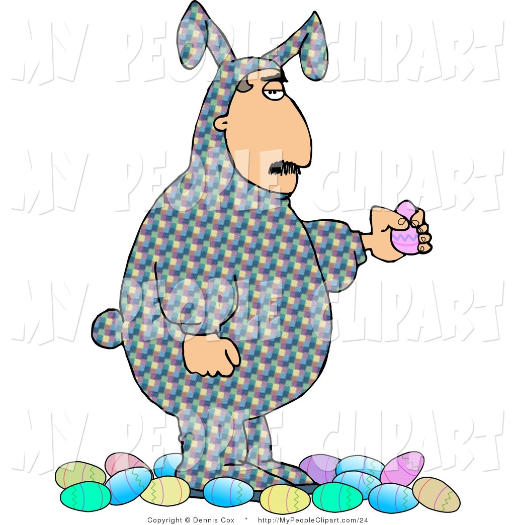 Clip Art Of A Unamused Man Wearing An Easter Costume And Holding A