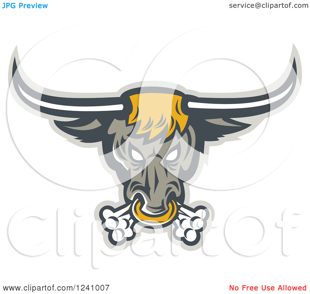 Clipart Of A Snorting Bull With A Nose Ring   Royalty Free Vector
