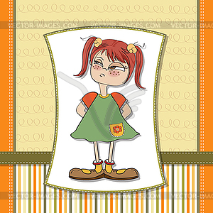Funny Young Girl Amused And Distrustful   Vector Clipart