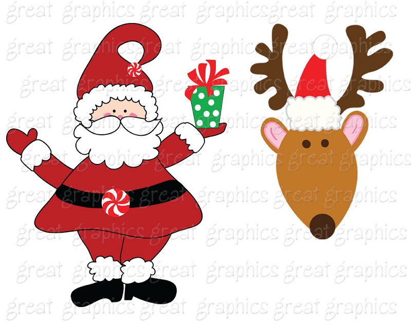 Printable Santa And Reindeer Clip Art