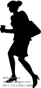     Silhouette Of A Businesswoman Juggling A Cup Of Coffee And Her Purse