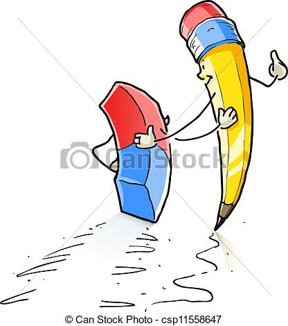 Walking Cartoon Lead Pencil And Eraser Vector Illustration Isolated On