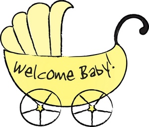 Clipart Image   Yellow Baby Carriage With Text Reading Welcome Baby