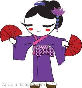Clipart Picture Of A Geisha Dancing In A Purple Kimono