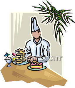Chef Setting Up A Banquet Table   Royalty Free Clipart Picture