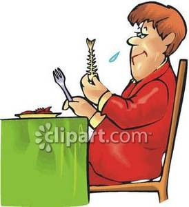 Man Eating Fish In A Restaurant   Royalty Free Clipart Picture