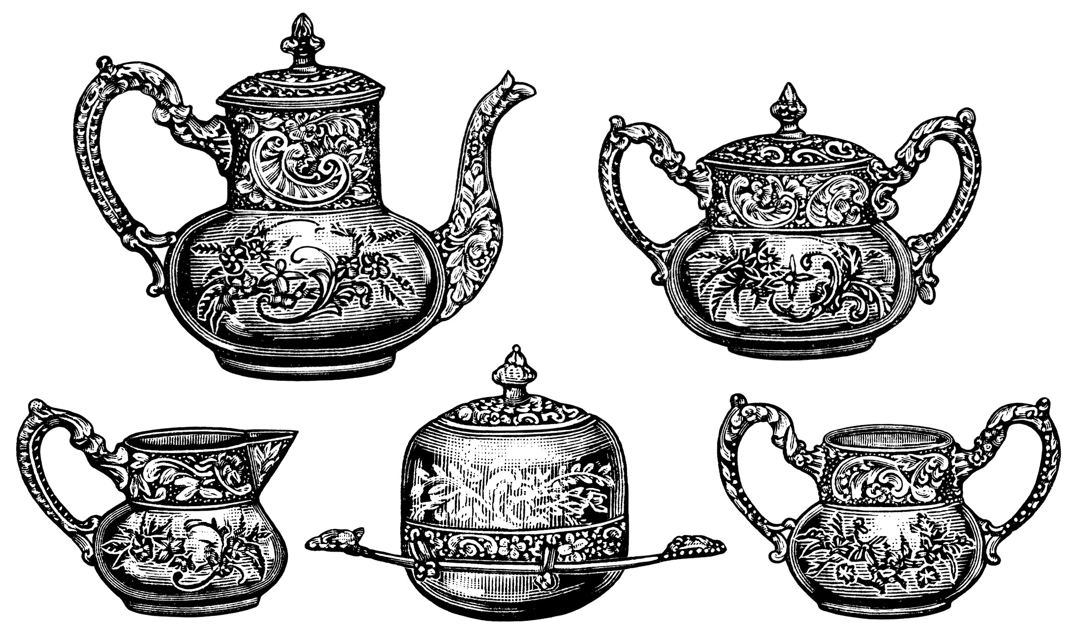 Vintage Tea Clip Art Black And White Graphics Tea Party Clipart