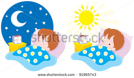 Boy Sleeping By The Night And Waking Up In The Morning Stock Vector