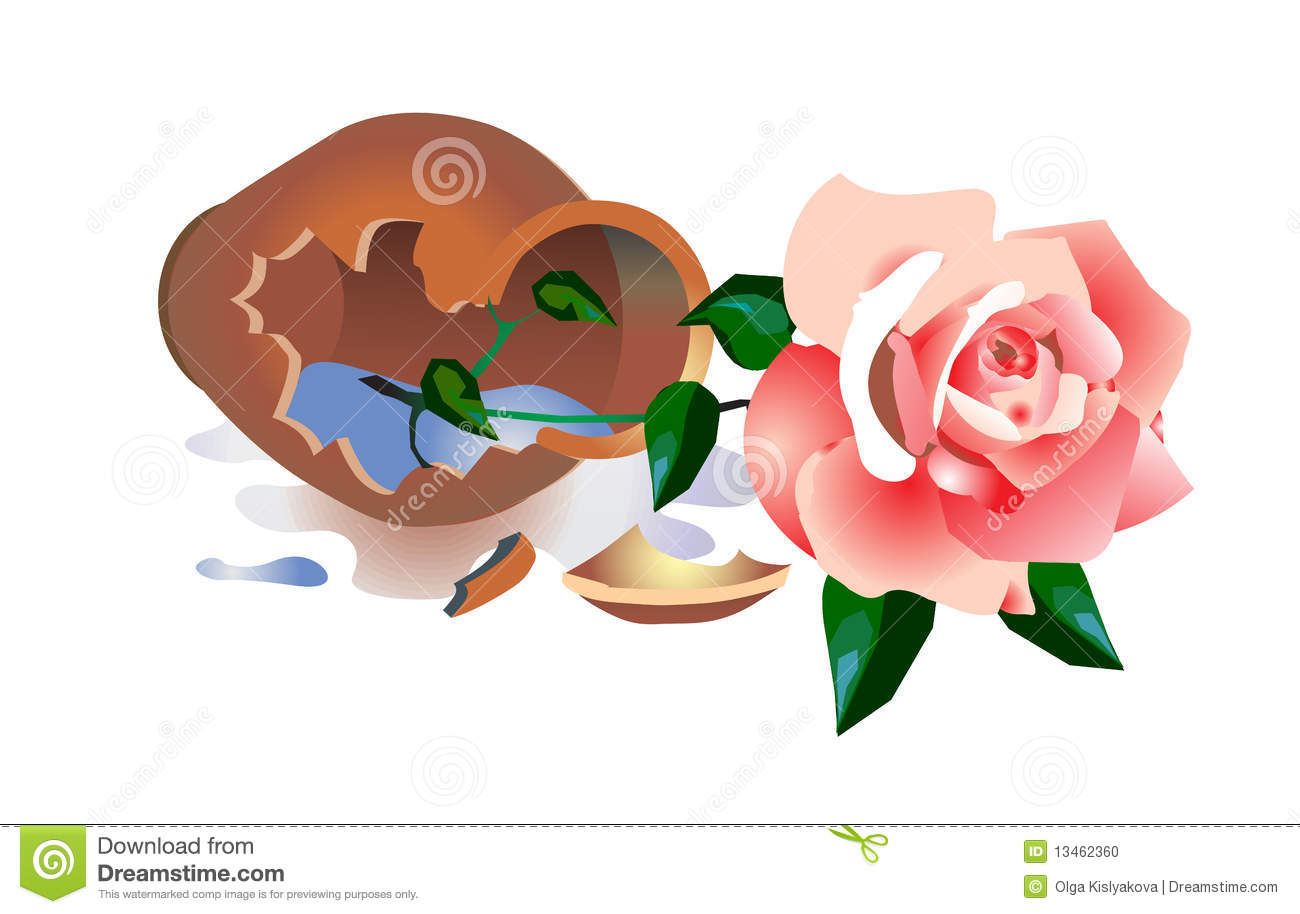 Broken Vase With A Rose Stock Photo   Image  13462360
