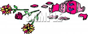 Clipart Image Of Flowers On The Floor Near A Broken Vase
