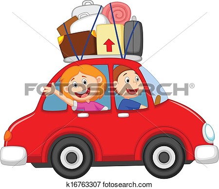 Family Cartoon Traveling With Car   Fotosearch   Search Eps Clipart