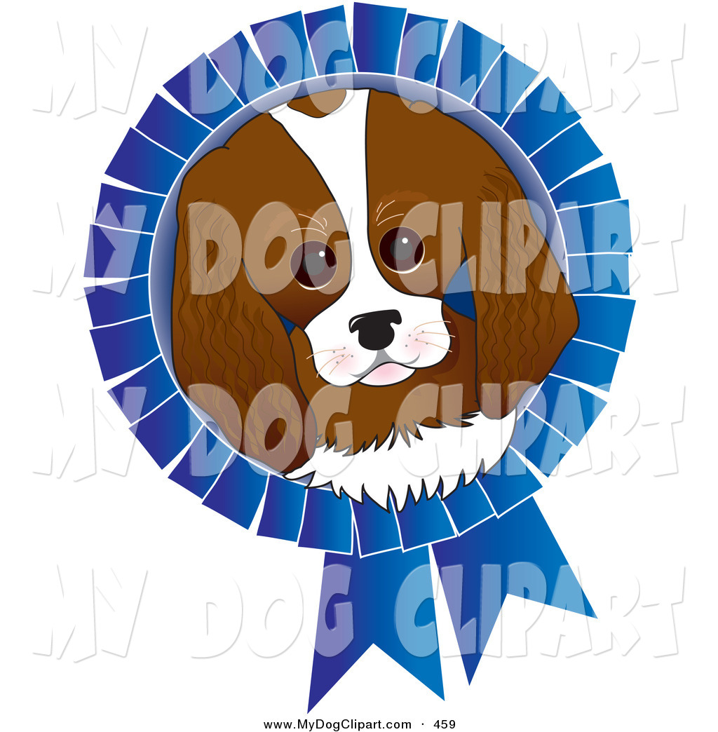 Dog Face On A Blue Prize Ribbon For A Dog Show On White By Maria Bell