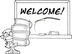 Black And White Cartoon Of A Student Being Welcomed Back To School