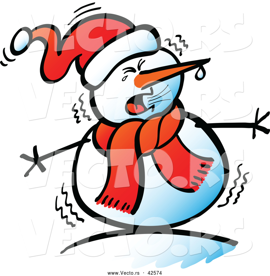 Cold Weather Clip Art Vector Of A Cartoon Snowman Shivering In The