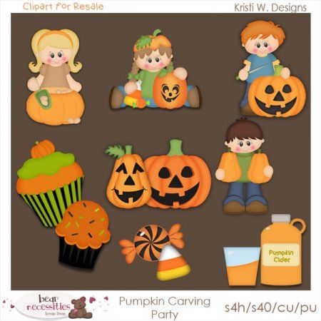 Pumpkin Carving Party Clipart For Resale   Scrabooking Ideas 2   Pint
