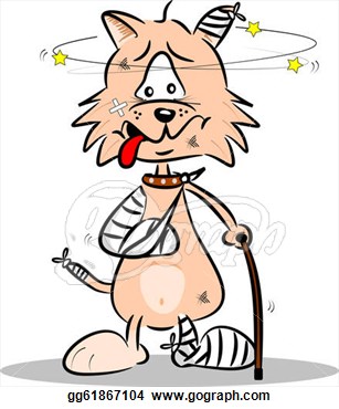     Cat With Bandages Plaster And Walking Stick  Vector Clipart Gg61867104