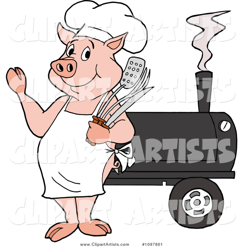 Clipart Bbq Pig Chef Wearing Apron Shades And Holding Spatula