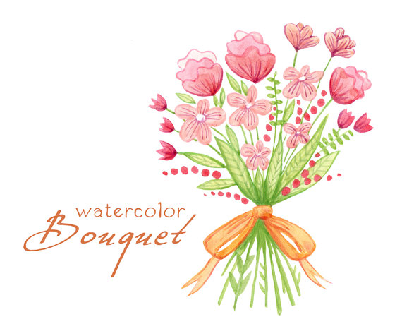Digital Clipart Watercolor Flowers Digital Bouquet Wedding Bouquet
