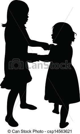 Happy Sisters Playing Silhouette Vector Csp14563621   Search Clipart