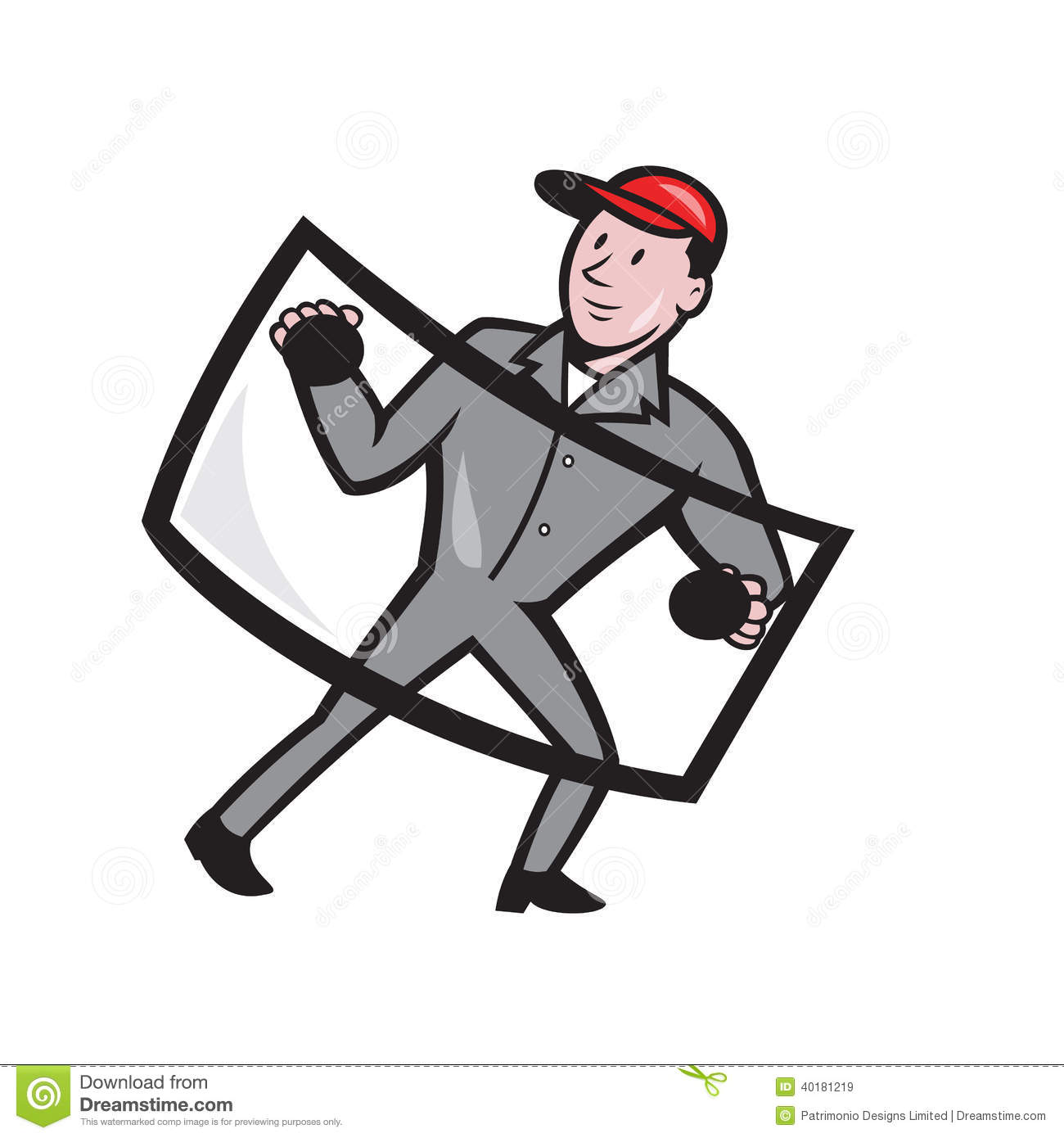 Illustration Of Automotive Glass Installer Carrying Windshield Viewed