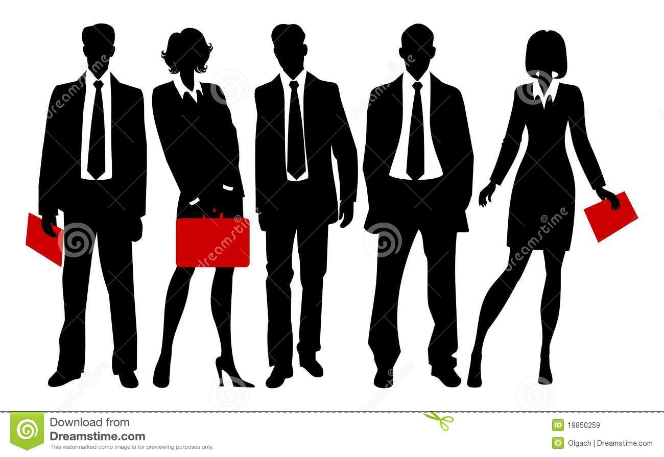 Silhouettes Of Business People   Men And Women In Suits
