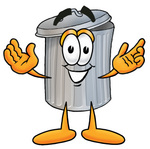 28227 Clip Art Graphic Of A Metal Trash Can Cartoon Character With