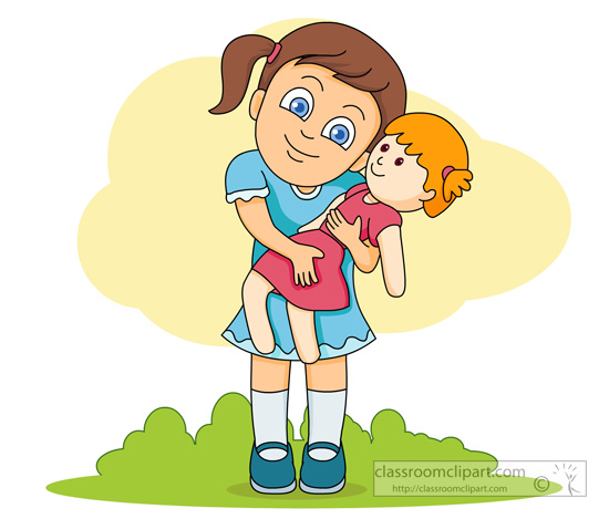 Children   Girl Playing With Doll   Classroom Clipart