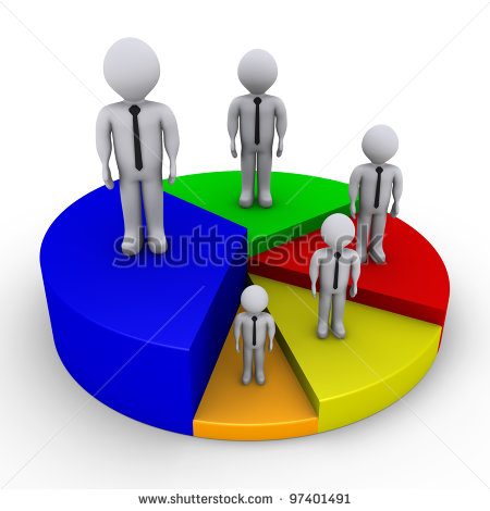 Different Sized 3d Businessmen On Pieces Of Pie Chart Stock Photo    