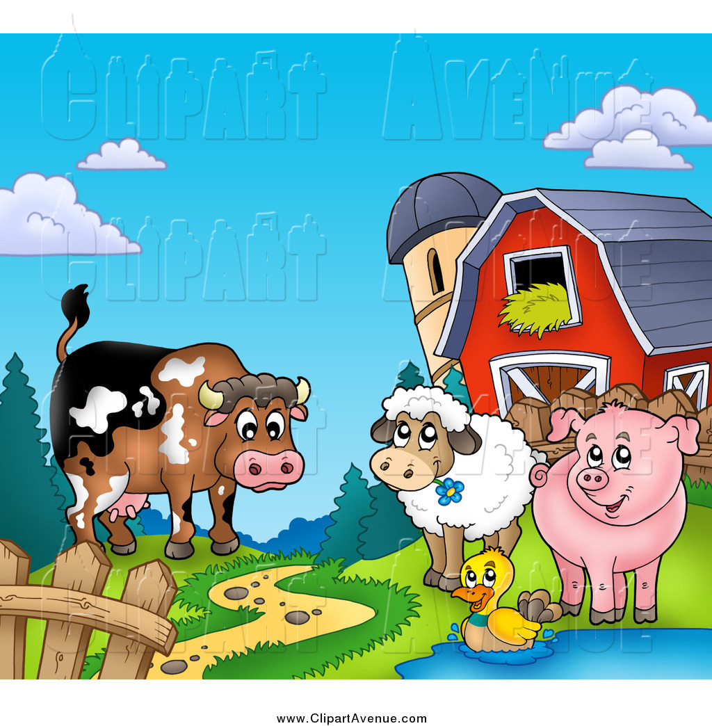 Avenue Clipart Of A Happy Cow Sheep Duck And Pig By A Path Silo And