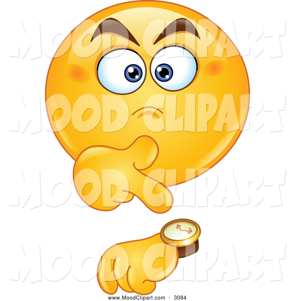 Mood Clip Art Of An Annoyed Smiley Emoticon Pointing To His Watch