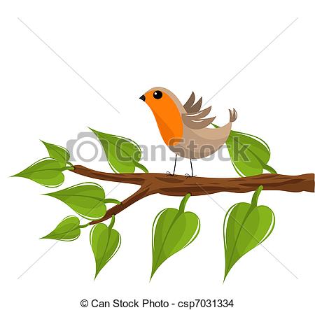 Spring Robin Clipart Vector   Robin Bird On Branch