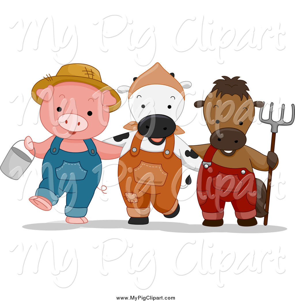 Swine Clipart Of A Cute Farmer Pig Cow And Horse With A Bucket And    