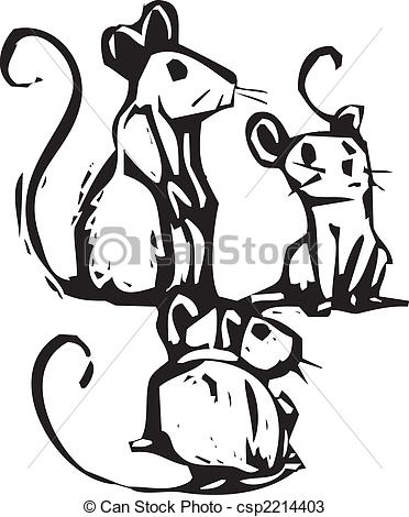 Vectors Of Three Mice   Three Mice Sitting Together Listening For