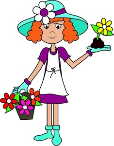 Gardening Clipart Image   Girl Or Woman Planting Flowers In A Flower