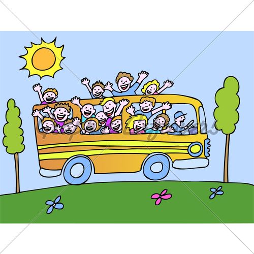 Kids Taking A Fun Bus Ride Tour On A Beautiful