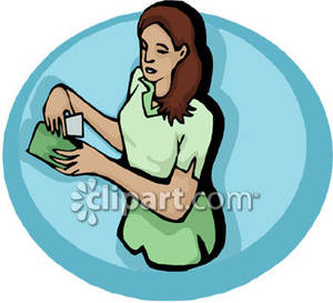 Woman Putting Money In A Wallet   Royalty Free Clipart Picture