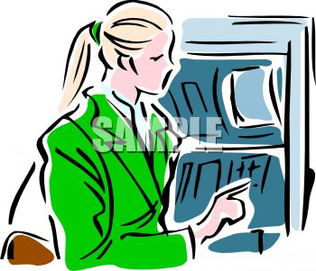 Woman Taking Money Out Of An Atm   Royalty Free Clipart Image
