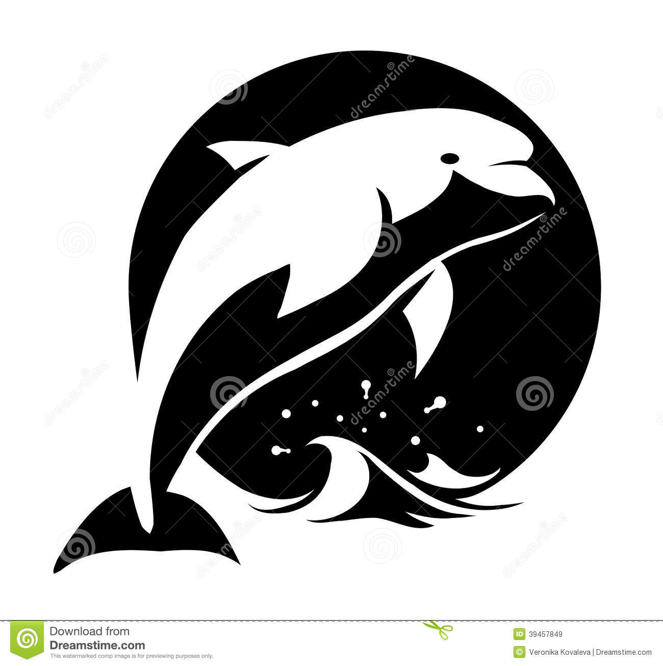 Black And White Vector Illustration Of A Dolphin Above Water