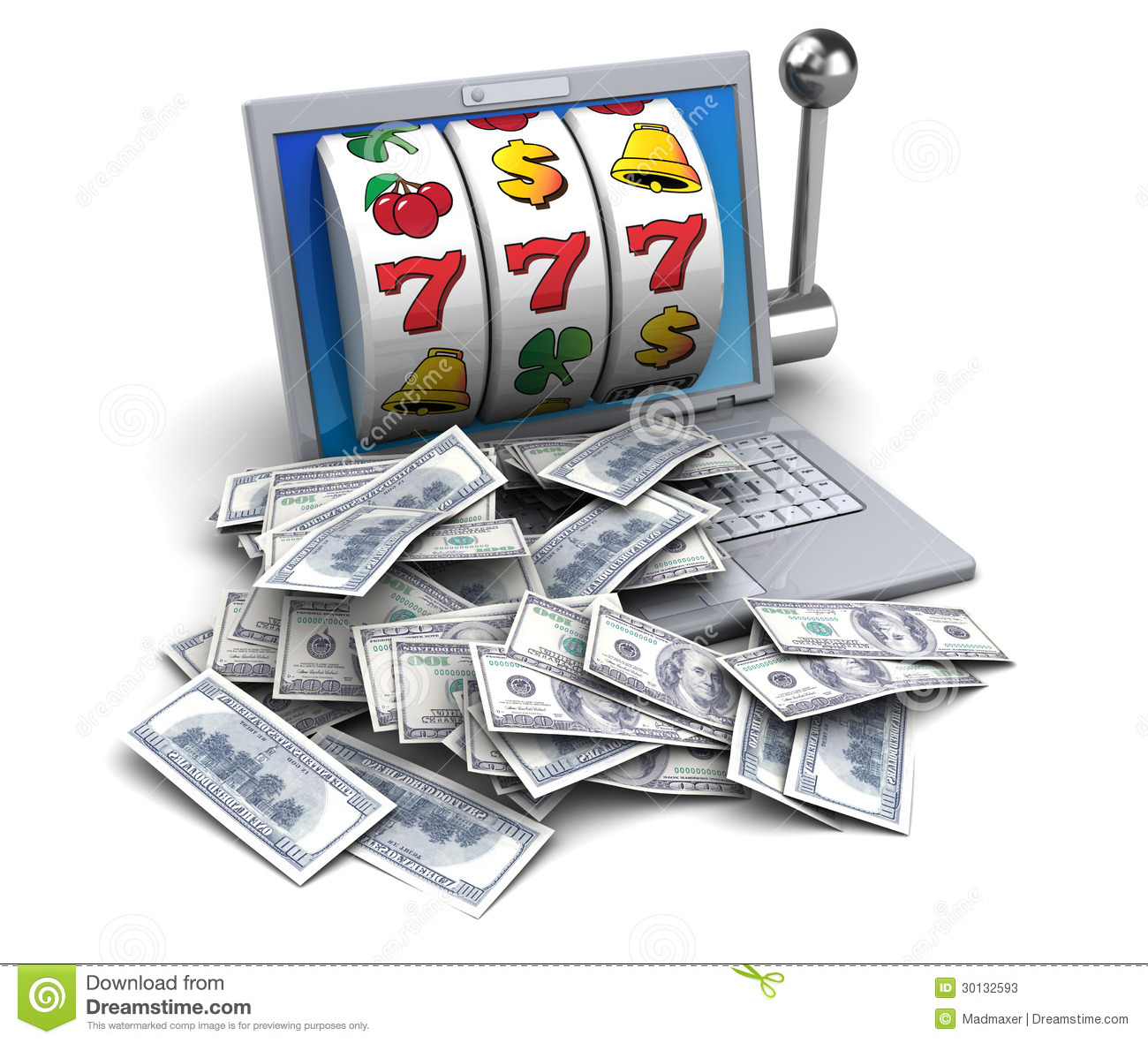 3d Illustration Of Jackpot With Laptop And Money