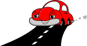 Car Clipart Image  A Smiling Red Cartoon Car Driving Down A Black Road